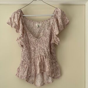 Japna Pink Patterned Ruffle Blouse